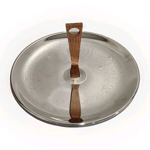 Vintage KROMEX MCM Chrome Serving Tray With Wooden Handle